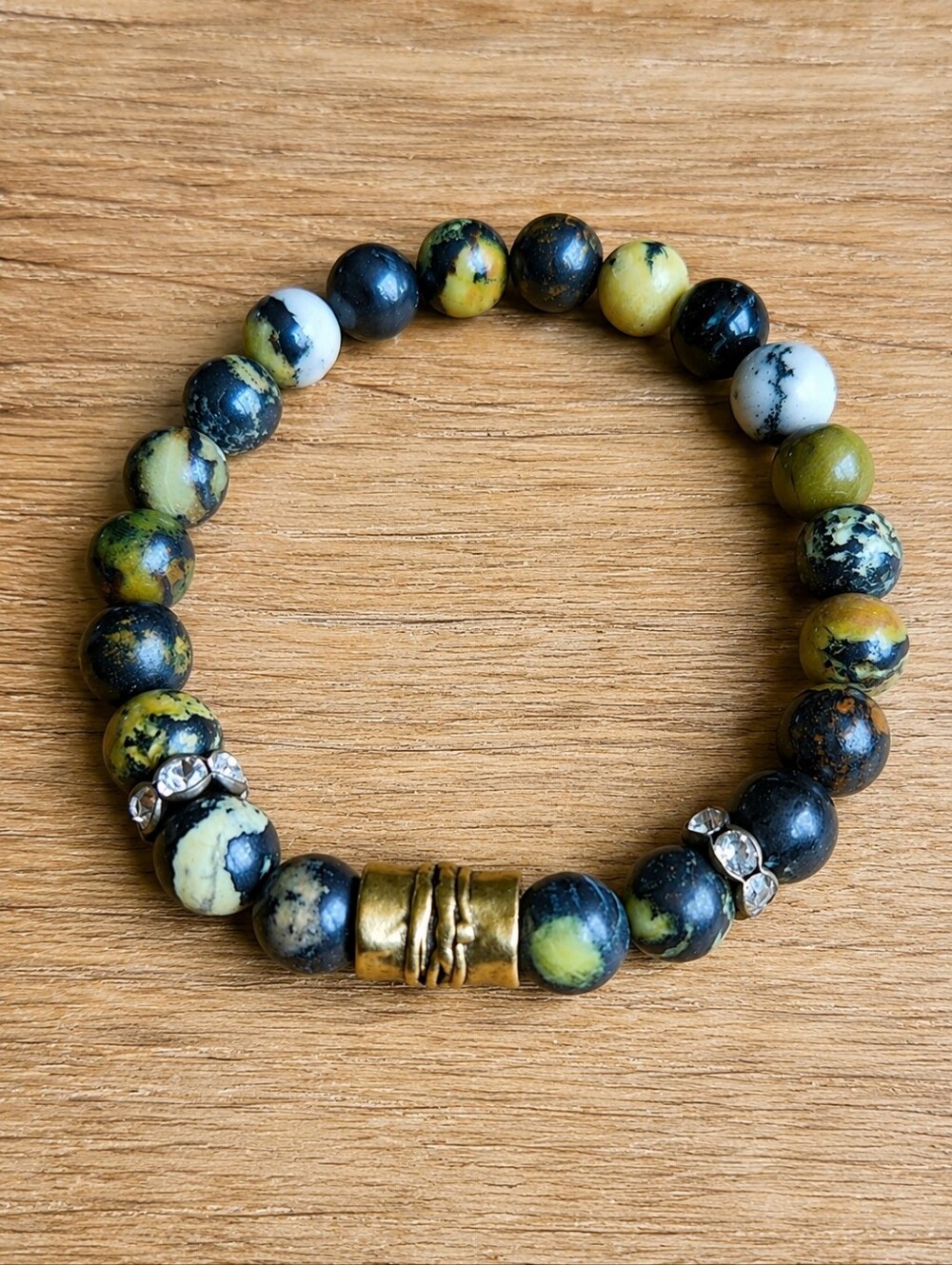 Yellow Australian Iron Turquoise Beadef Stretch Bracelet | Handmade